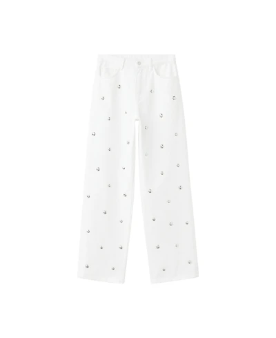 Mango Women's Wide-Leg Studded Jeans