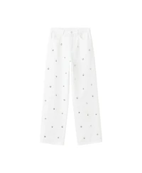 Mango Women's Wide-Leg Studded Jeans