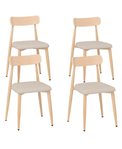 Sugift Modern Linen Upholstered Dining Chairs Set of 4 with Curved Back