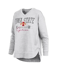Pressbox Women's Heather Gray Iowa State Cyclones Marcus East Hall Poncho V-Neck Sweatshirt