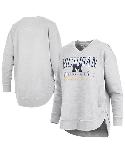 Pressbox Women's Heather Gray Michigan Wolverines Marcus East Hall Poncho V-Neck Sweatshirt