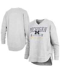 Pressbox Women's Heather Gray Michigan Wolverines Marcus East Hall Poncho V-Neck Sweatshirt