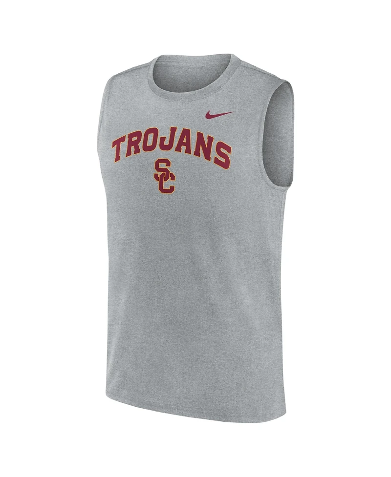 Nike Men's Heather Gray Usc Trojans Primetime Legend Arch Dri-fit Muscle Tank Top