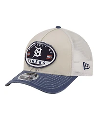 New Era Men's Light Beige/Navy Detroit Tigers Frayed M-Crown A-Frame 9FORTY Trucker Adjustable Hat
