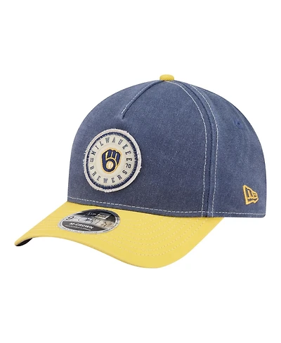 New Era Men's Navy/Gold Milwaukee Brewers Felt M-Crown 9FORTY Adjustable Hat