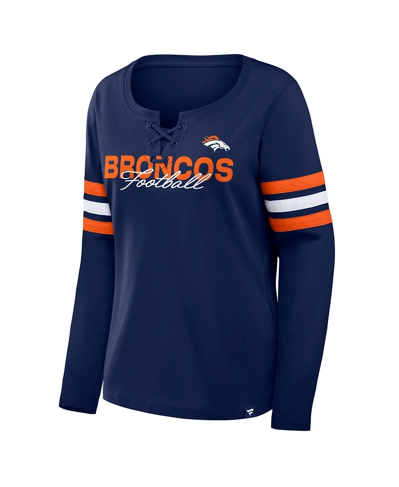 Fanatics Women's Navy Denver Broncos Team First Coverage Scheme Lace-Up Long Sleeve T-Shirt