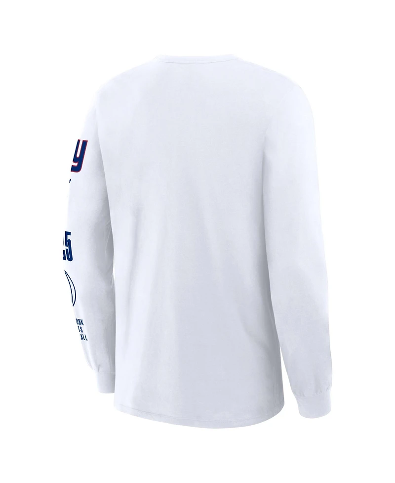 Fanatics Men's White New York Giants Checkdown Pass Long Sleeve T-Shirt