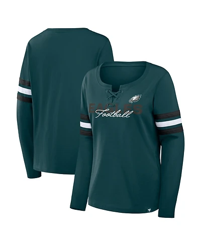 Fanatics Women's Midnight Green Philadelphia Eagles Team First Coverage Scheme Lace-Up Long Sleeve T-Shirt