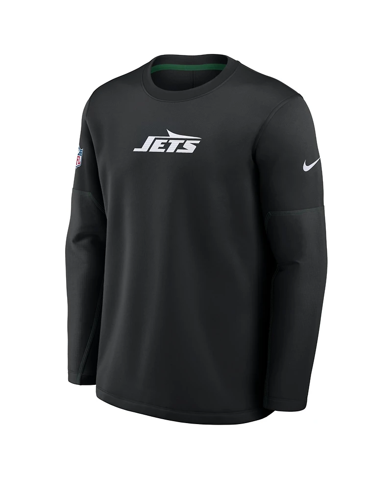 Nike Men's Black New York Jets Sideline Coaches Team Present Midweight Therma-fit Sweatshirt
