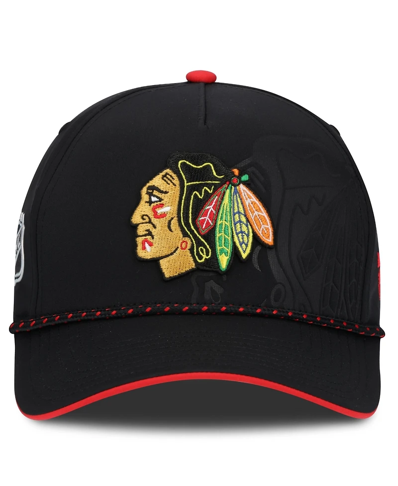 Fanatics Men's Black Chicago Blackhawks On Stage Podium A-Frame Adjustable Hat