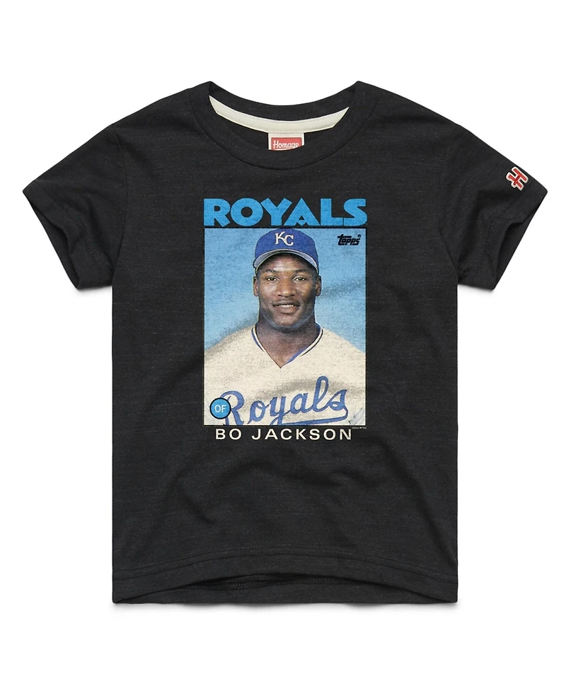 Homage Big Boys and Girls Bo Jackson Charcoal Kansas City Royals Topps Baseball Card Tri-Blend T-Shirt