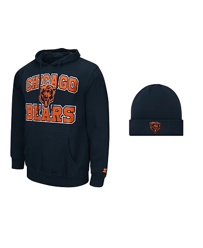 Starter Men's Navy Chicago Bears Hoodie and Cuffed Knit Hat Combo Pack