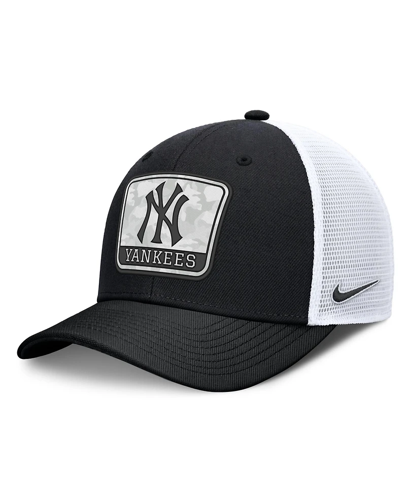 Nike Men's Black/White New York Yankees Camo Rise Trucker Dri-fit Adjustable Hat