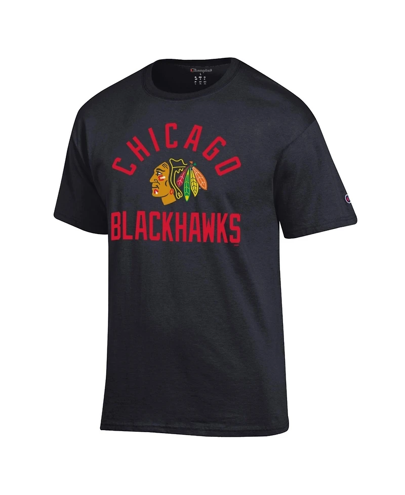 Champion Men's Black Chicago Blackhawks Primary Logo Jersey T-Shirt