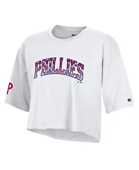 Champion Women's White Philadelphia Phillies Boyfriend Cropped Americana T-Shirt