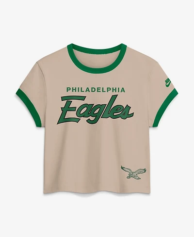 Nike Women's Cream Philadelphia Eagles Rewind Ringer Mod Cropped T-Shirt