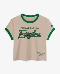 Nike Women's Cream Philadelphia Eagles Rewind Ringer Mod Cropped T-Shirt