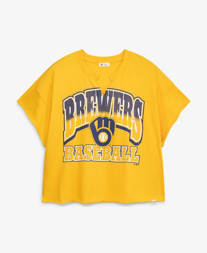 '47 Brand Women's Gold Milwaukee Brewers Plus Win Big Oversized Notch-Neck T-Shirt