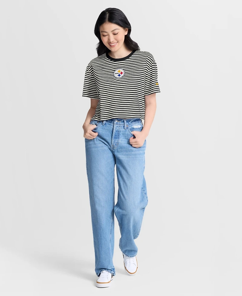Nike Women's Black/Cream Pittsburgh Steelers Striped Cropped T-Shirt