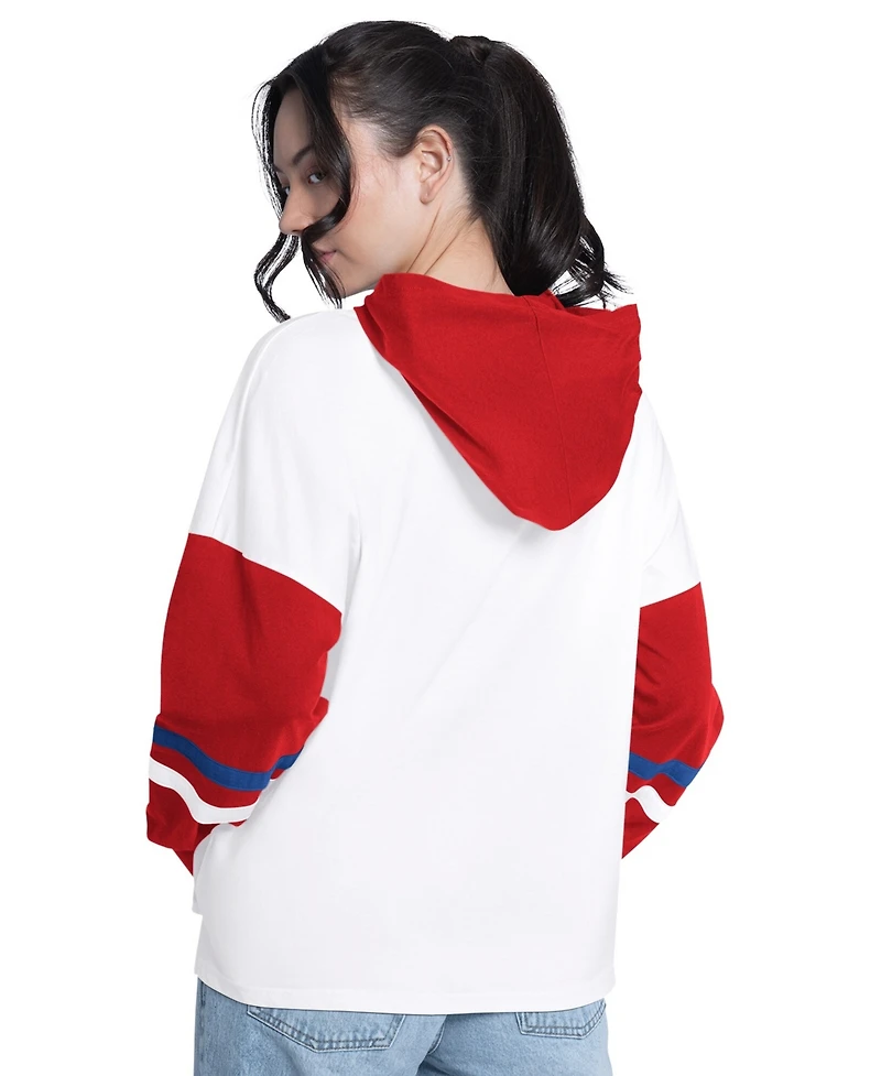 G-iii 4Her by Carl Banks Women's White/Red Philadelphia Phillies Key Player Oversized Hooded Long Sleeve T-Shirt