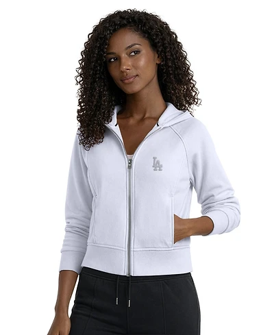 Starter Women's Pastel Blue Los Angeles Dodgers Cropped Full-Zip Fleece Hoodie