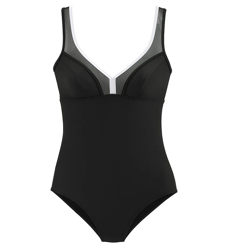 Lascana Women's Mesh Trim Tummy Control One Piece Swimsuit Bra Sizing