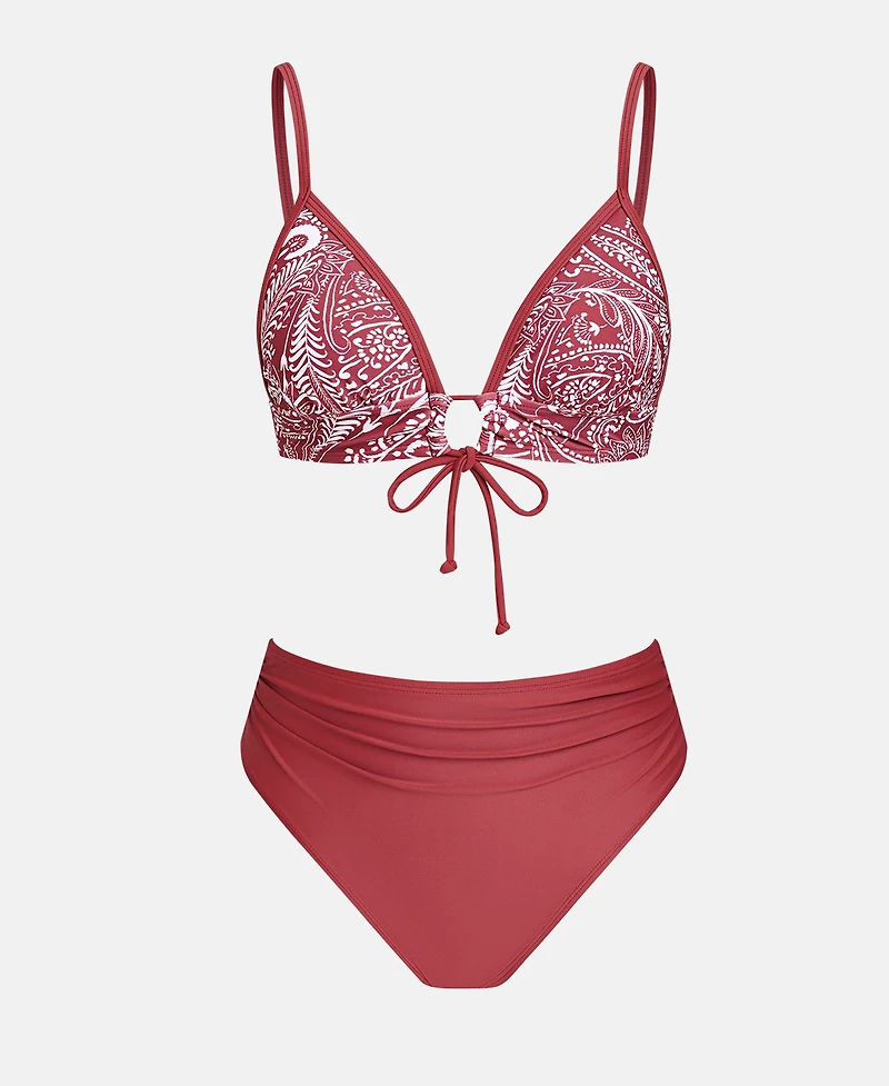 Cupshe Women's Soft Front Tie Triangle High Waist Bikini Set