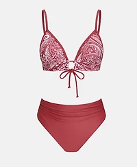 Cupshe Women's Soft Front Tie Triangle High Waist Bikini Set