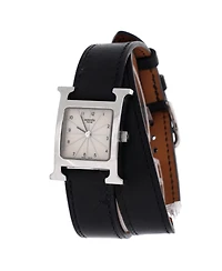 Pre-Owned Hermes Heure H Double Tour Quartz Watch in Stainless Steel and Leather 21mm