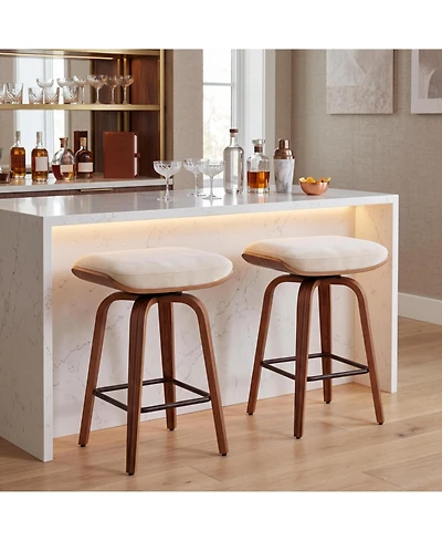 gaomon Set of 2 Backless Swivel Counter Stools Saddle Seat with Walnut Bentwood Legs