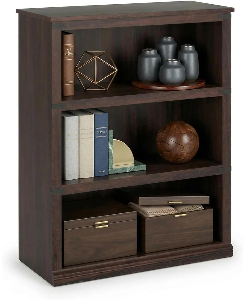 homfan 3-Tier Farmhouse Wooden Bookcase, Tall Open Bookshelf