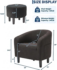 homfan Boucle Barrel Accent Chair with Ottoman, Modern Club Chair for Bedroom Reading Room