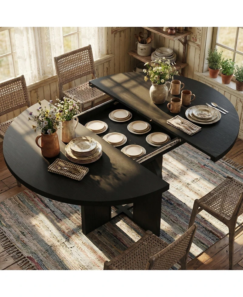 homfan Extendable Round to Oval Farmhouse Dining Table, Seats 4-8