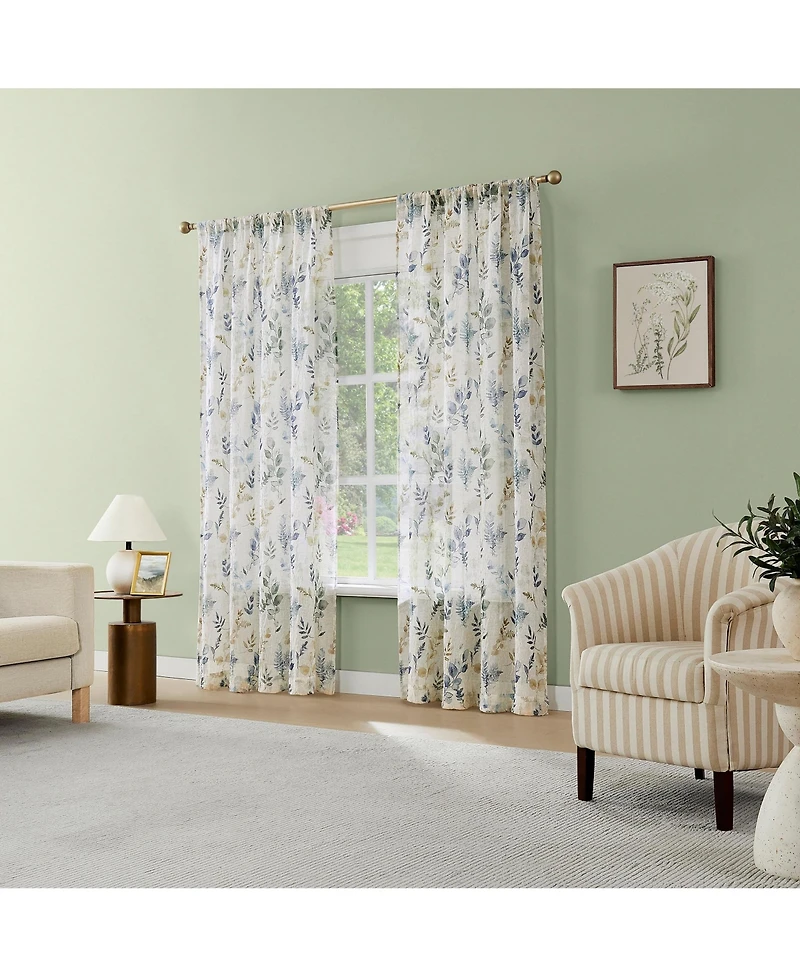No. 918 Marcella Watercolor Botanical Semi-sheer Rod Pocket Curtain Panel