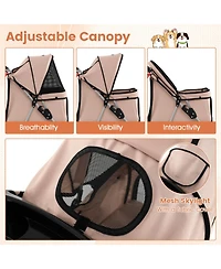 Hongge 4-Wheel Foldable Pet Stroller with Adjustable Canopy Storage Basket and Cup Holders