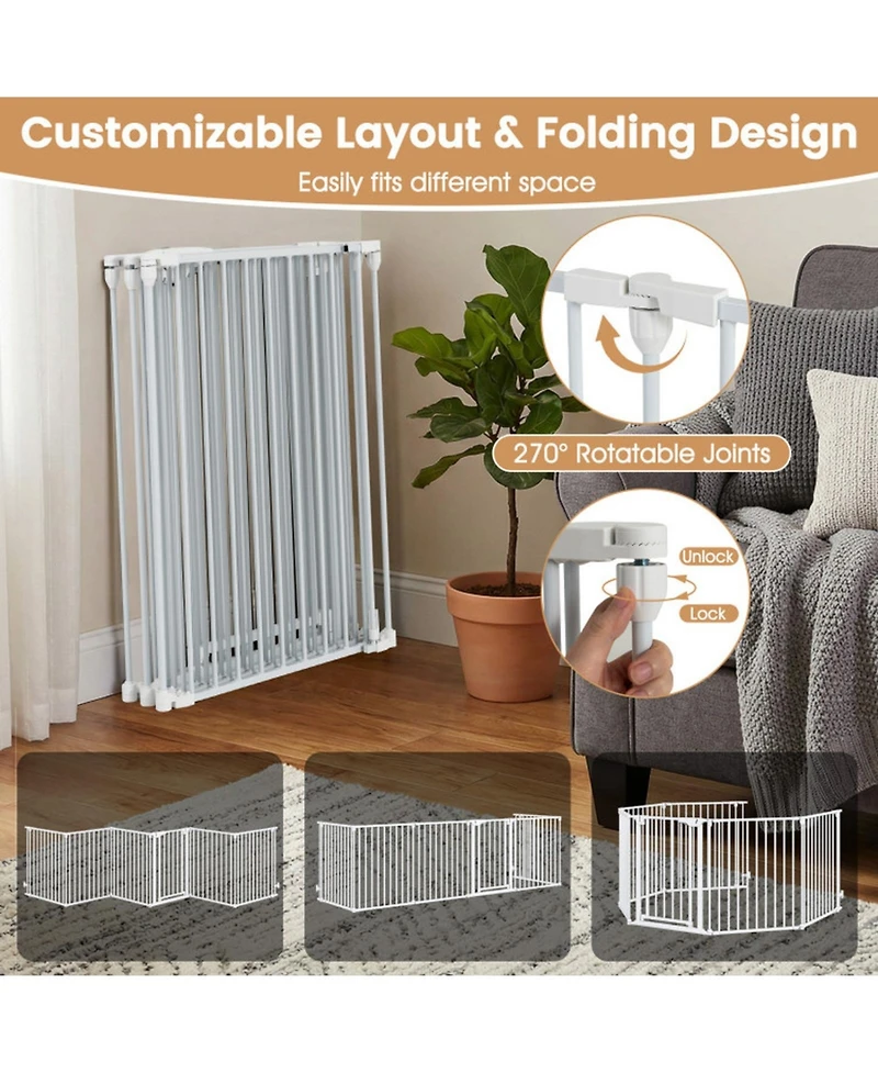 Hongge Extra Wide 6-Panel Pet Safety Gate Fits 34.5 to 154 in Openings with Auto-Close Door