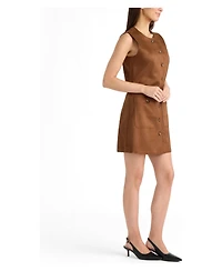 Ellen Tracy Women's Button-Front Sleeveless Mini Faux-Suede Dress