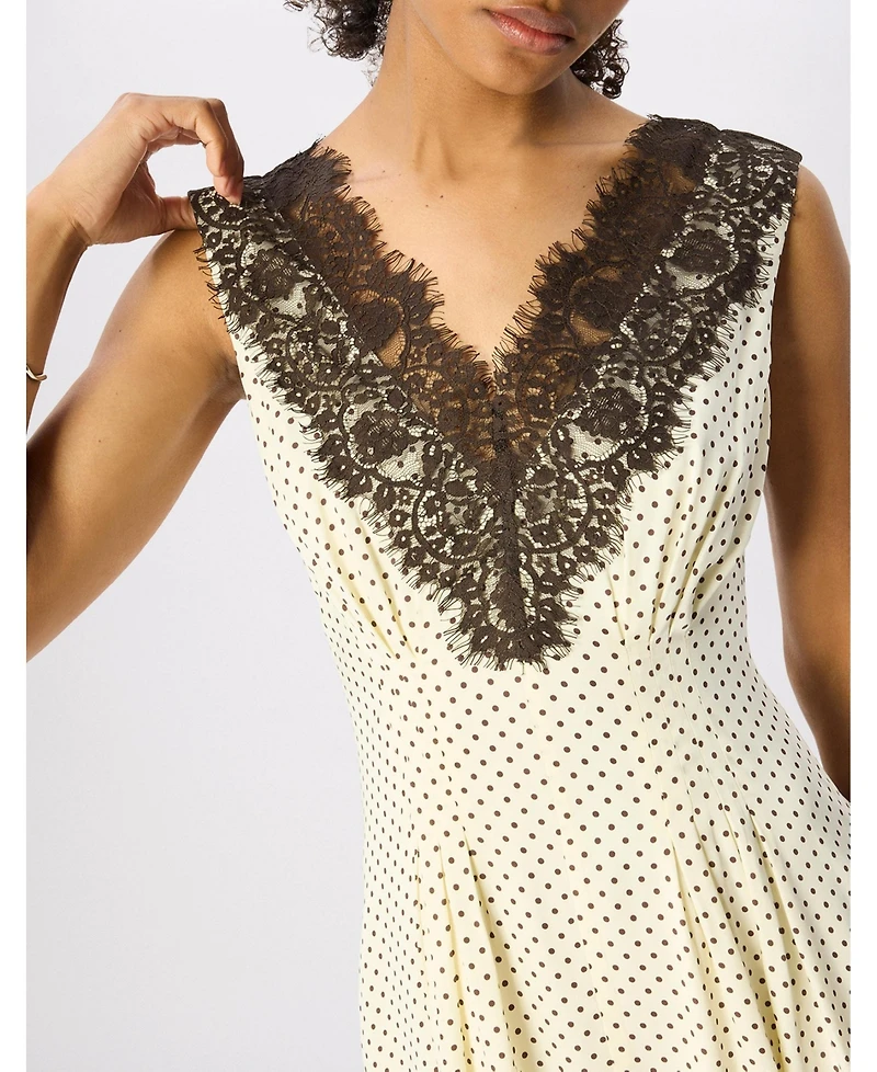 Whistles Women's Lace V-Neck Spot Midi Dress