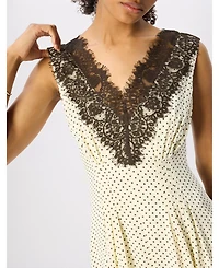 Whistles Women's Lace V-Neck Spot Midi Dress
