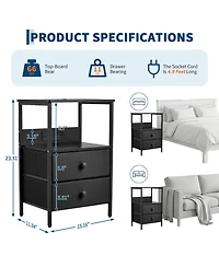 homfan Modern Bedside Table with Charging Station