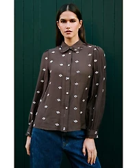 Yumi Women's Viscose Daisy Embroidered Shirt