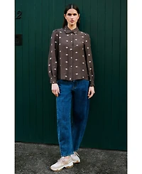 Yumi Women's Viscose Daisy Embroidered Shirt