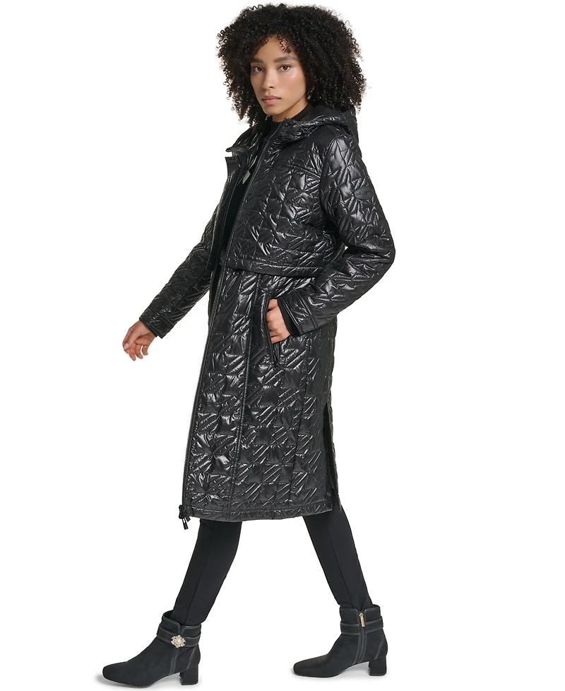 Karl Lagerfeld Paris Women's Hooded Anorak Star Quilted Coat