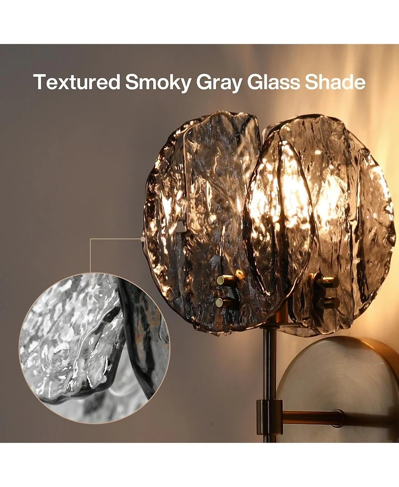 Tribesigns 2-Light Crystal Wall Sconce,Brass Finish Wall Light with Textured Smoke Glass Shade,Luxury Vanity Light