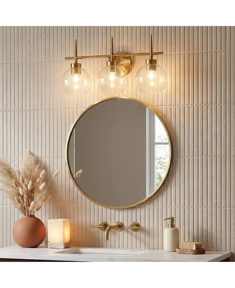 Tribesigns 3-Light Bathroom Vanity Light, Modern Glass Wall Sconce | Brass Finish Wall Mount Fixture Over Mirror, E26 Base