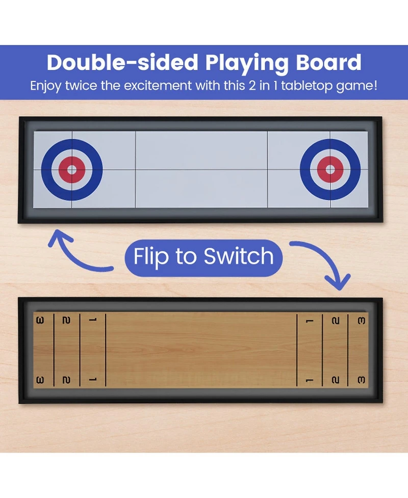 Hongge Shuffleboard and Curling 2-in-1 Tabletop Board Game with 8 Rolling Pucks Ages 6+