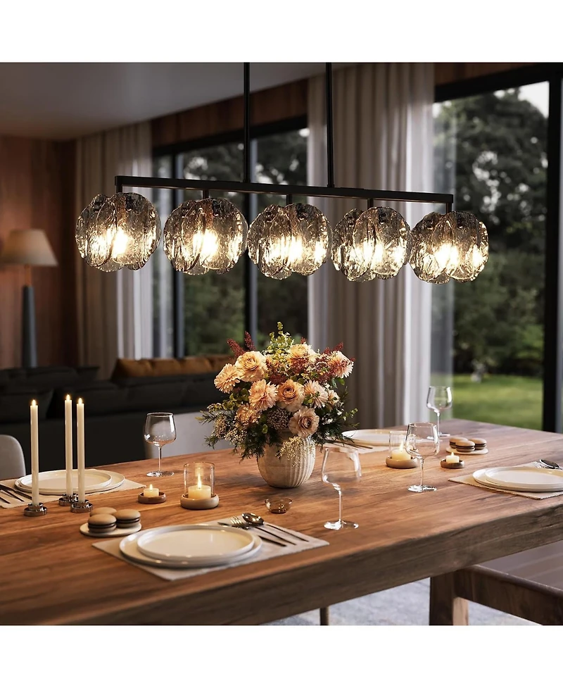 Tribesigns 5-Light Dining Room Light Fixture, Luxury Linear Chandelier for Kitchen Island Lighting with Adjustable Height