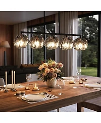 Tribesigns 5-Light Dining Room Light Fixture, Luxury Linear Chandelier for Kitchen Island Lighting with Adjustable Height