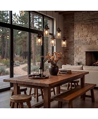 Tribesigns 5-Light Linear Chandelier, Farmhouse Kitchen Island Lighting with Seeded Glass Shades for Dining Room, Adjustable Height