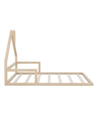 Sailvan Full Wood Floor Bed Frame with House-Shaped Headboard Chimney